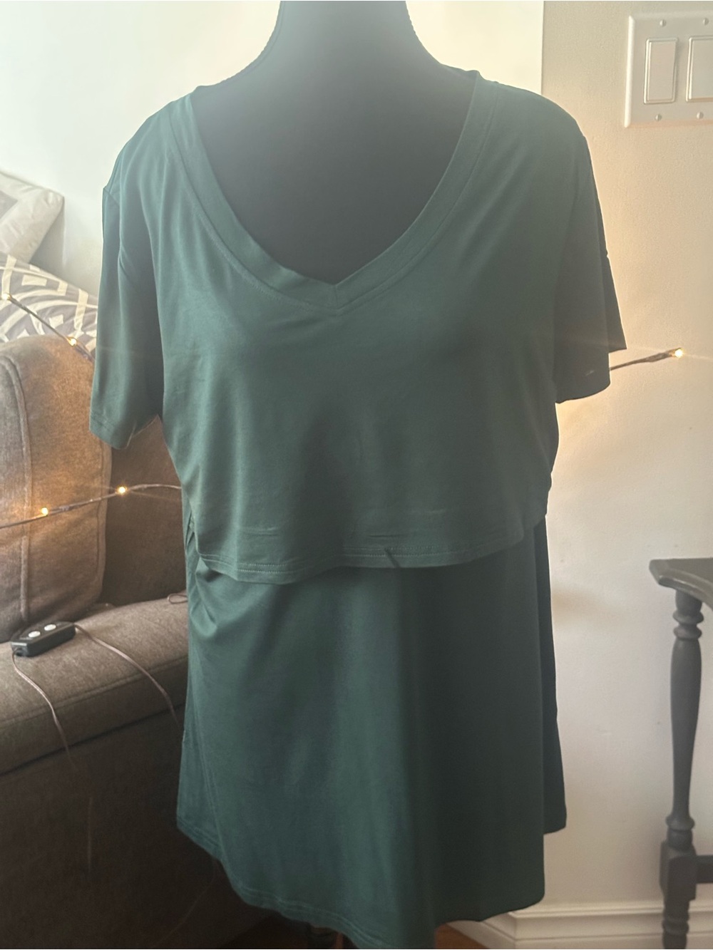 Maternity/Nursing  Layered V-Neck Top - Dark Green XL